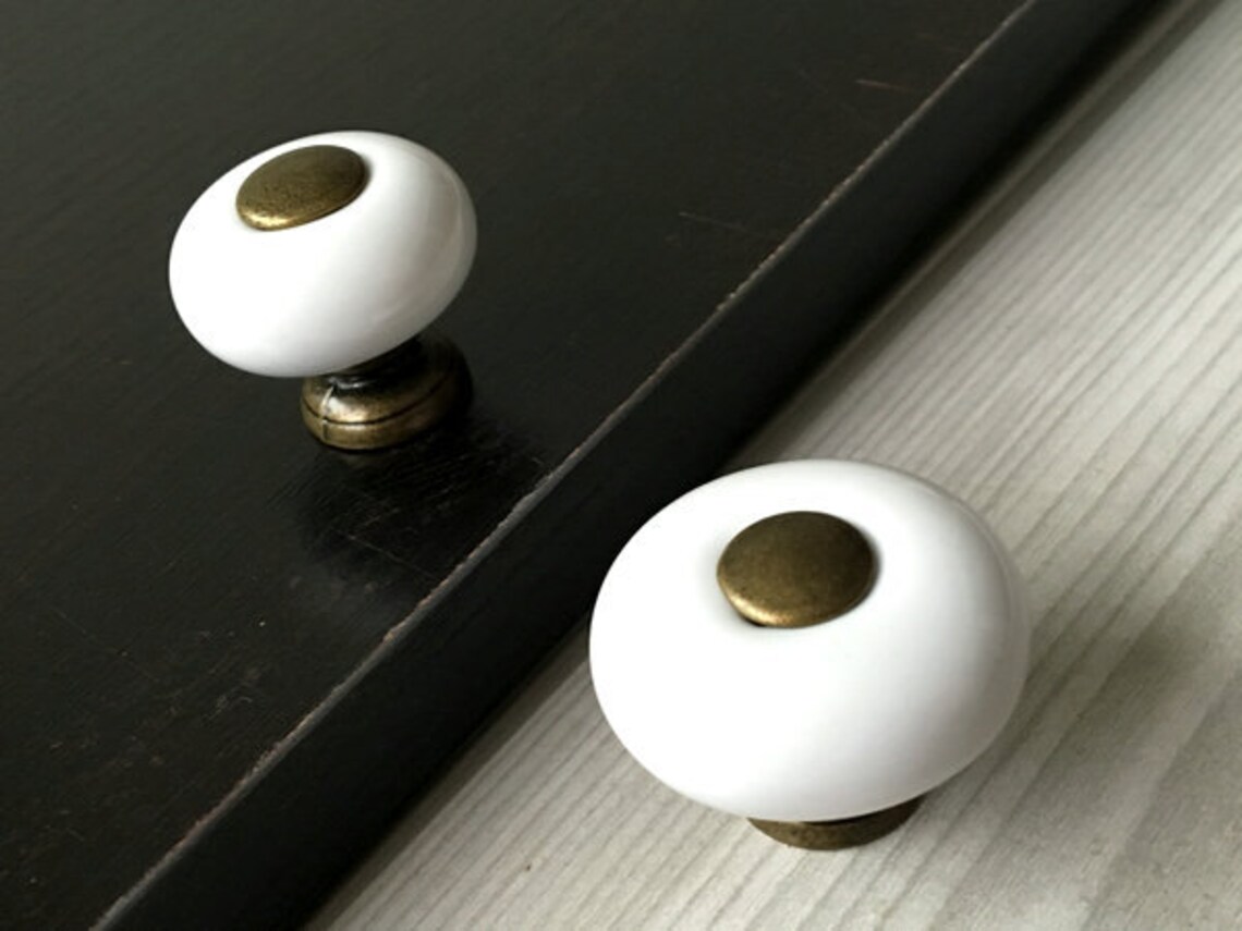White Knobs Dresser Knob Antique Bronze Ceramic Kitchen Etsy