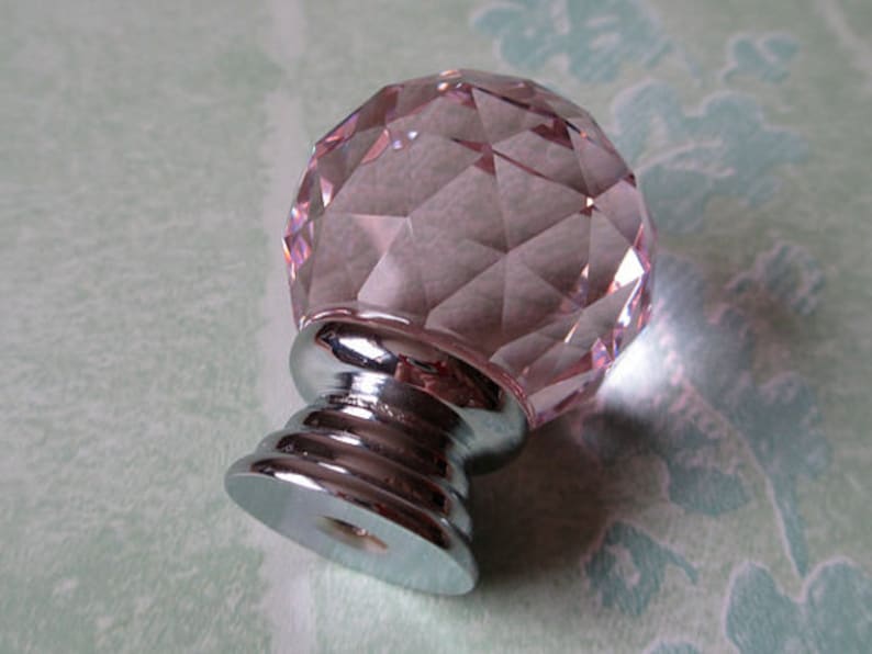 Glass Dresser Knobs / Crystal Drawer Knobs Pulls Handles Sparkle Pink / Kitchen Cabinet Knobs Pull Handle Hardware Diamond Cut Knob Silver image 5