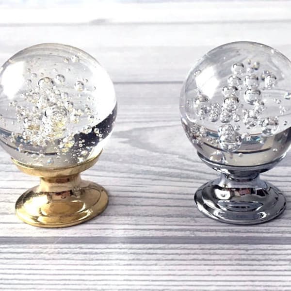 Bubble Glass Knobs Dresser Knobs Drawer Knobs Pulls Handles Clear Gold Crystal Cabinet Knob Kitchen Door Handle Silver Chrome Lynns Hardware