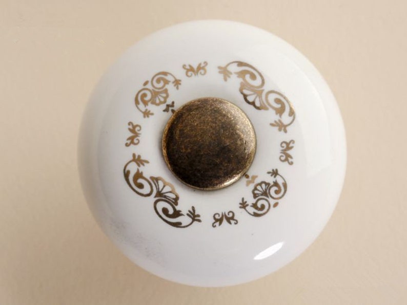 Small Knobs Dresser Knob White Gold Ceramic Kitchen Etsy