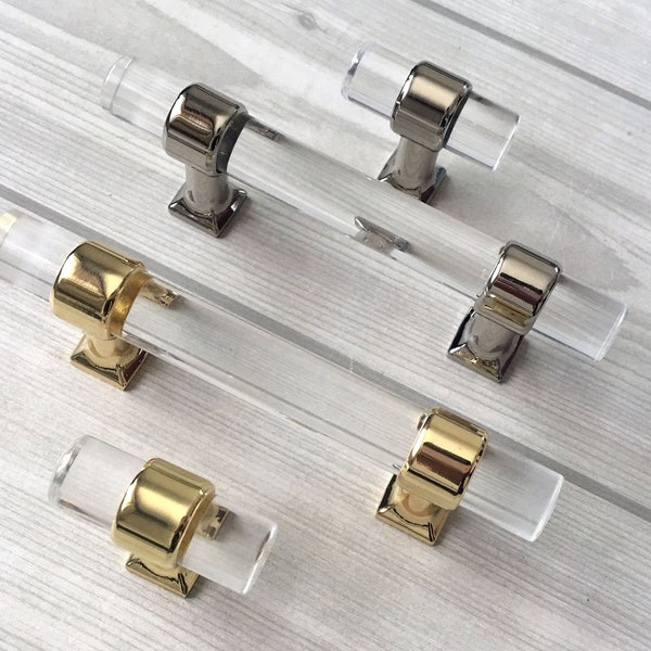 3 1/4" 3-3/8" Acrylic Cabinet Pulls Glass Look Lucite Drawer Pull Dresser Handles Black Brass Gold Silver Nickel Steel 3.25" 83 85 mm