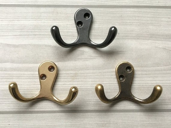 Vintage Brass Coat Hooks , Set of Brass Hooks for wall