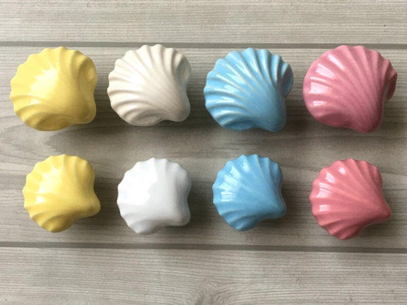 Shell Knob Drawer Knobs Kids Dresser Knob Blue White Yellow Etsy
