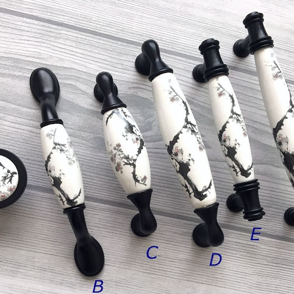 3.75" 5" Drawer Pull Handles White Black Kitchen Cabinet Door Handles Pulls Dresser Pull Ceramic Porcelain Oriental 96 128 mm Lynns Hardware