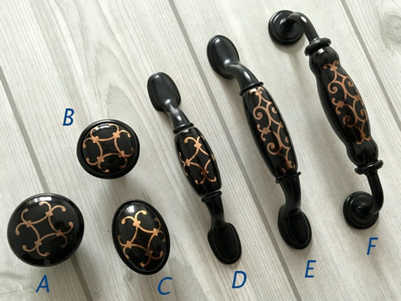 3 3.75 5 Black Gold Door Knobs Pulls Etsy