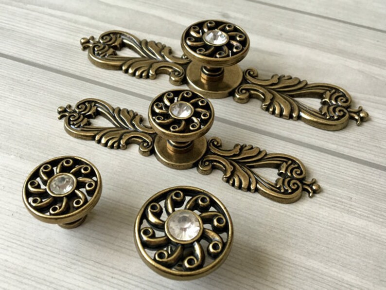 Rhinestone Knob Glass Knobs Crystal Knob Drawer Knobs Dresser Pulls Cabinet Knob Door Pull Clear Antique Bronze Back Plate Lynns Hardware