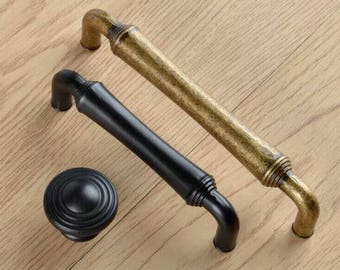 3.75" 5" 6.3" Drawer Knobs Pull Handles Dresser Knob Pulls Handles Black Retro Furniture Kitchen Cabinet Door Knob Handle Pull 96 128 160 mm