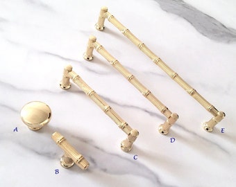 3.75" 5" 7.5" Gold Bamboo Cabinet Drawer Pull Cabinet Handle Dresser Drawer Pulls Handles Knobs Polished Gold Lynns Hardware 96 128 192 mm