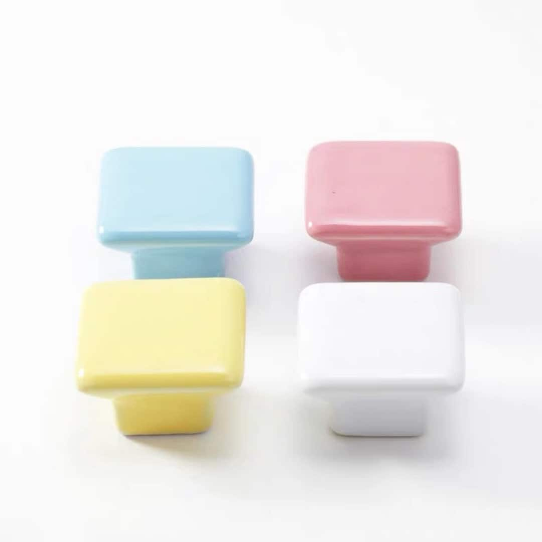 White Pink Blue Yellow Cabinet Door Knobs Ceramic Square Etsy 日本