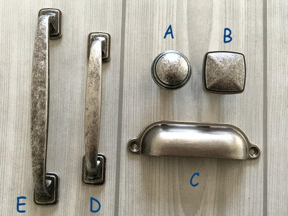 Pewter Drawer Knob Pull Handles Dresser Pulls Kitchen Cabinet Etsy