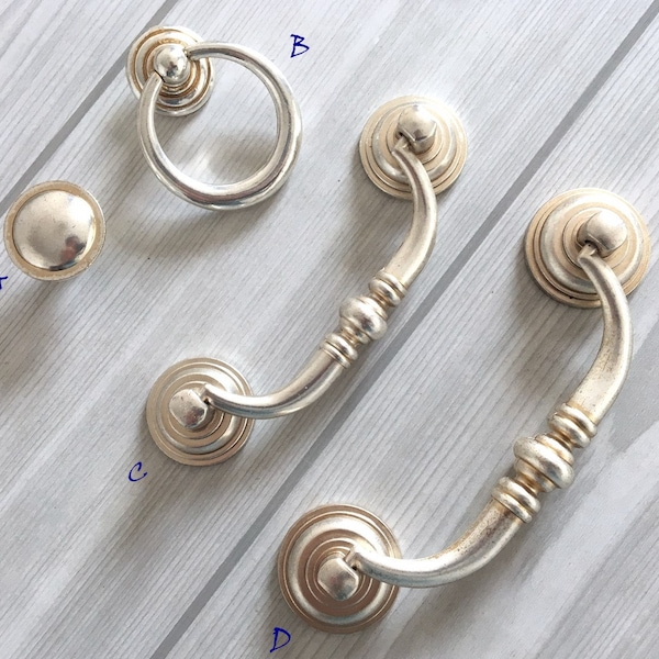 3.5" 4.25" Drop Drawer Knob Pull Ring Handles Knob Antique Silver Cabinet Pulls Handle Bail Swing Hanging Pull Rustic 3 1/2 4 1/4" 90 106 mm