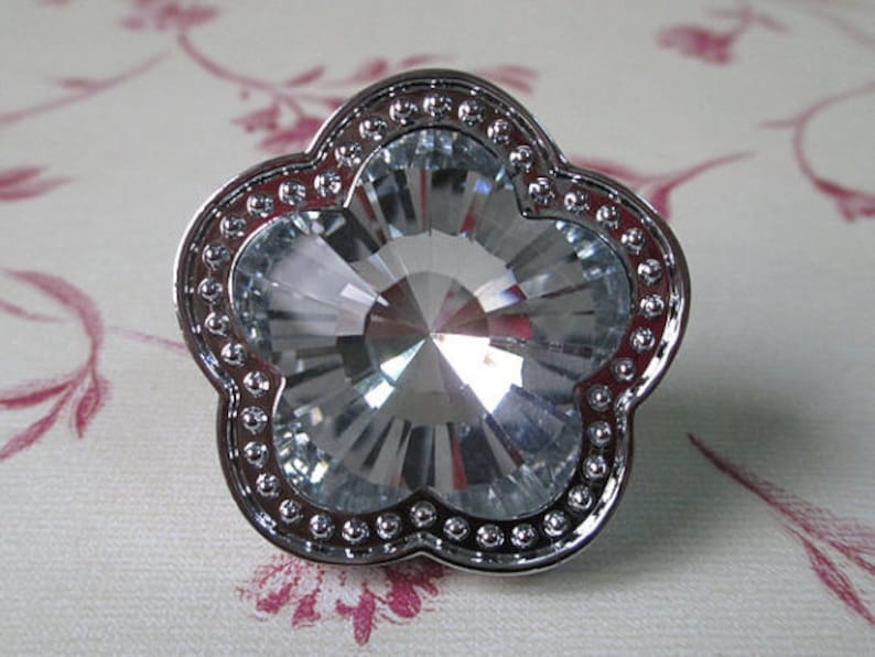 Floral Crystal Knob Rhinestone Glass Knobs Dresser Knob Drawer Knobs Pulls Handles Flower Cabinet Door Knobs Pull Handle Gold Silver Bling