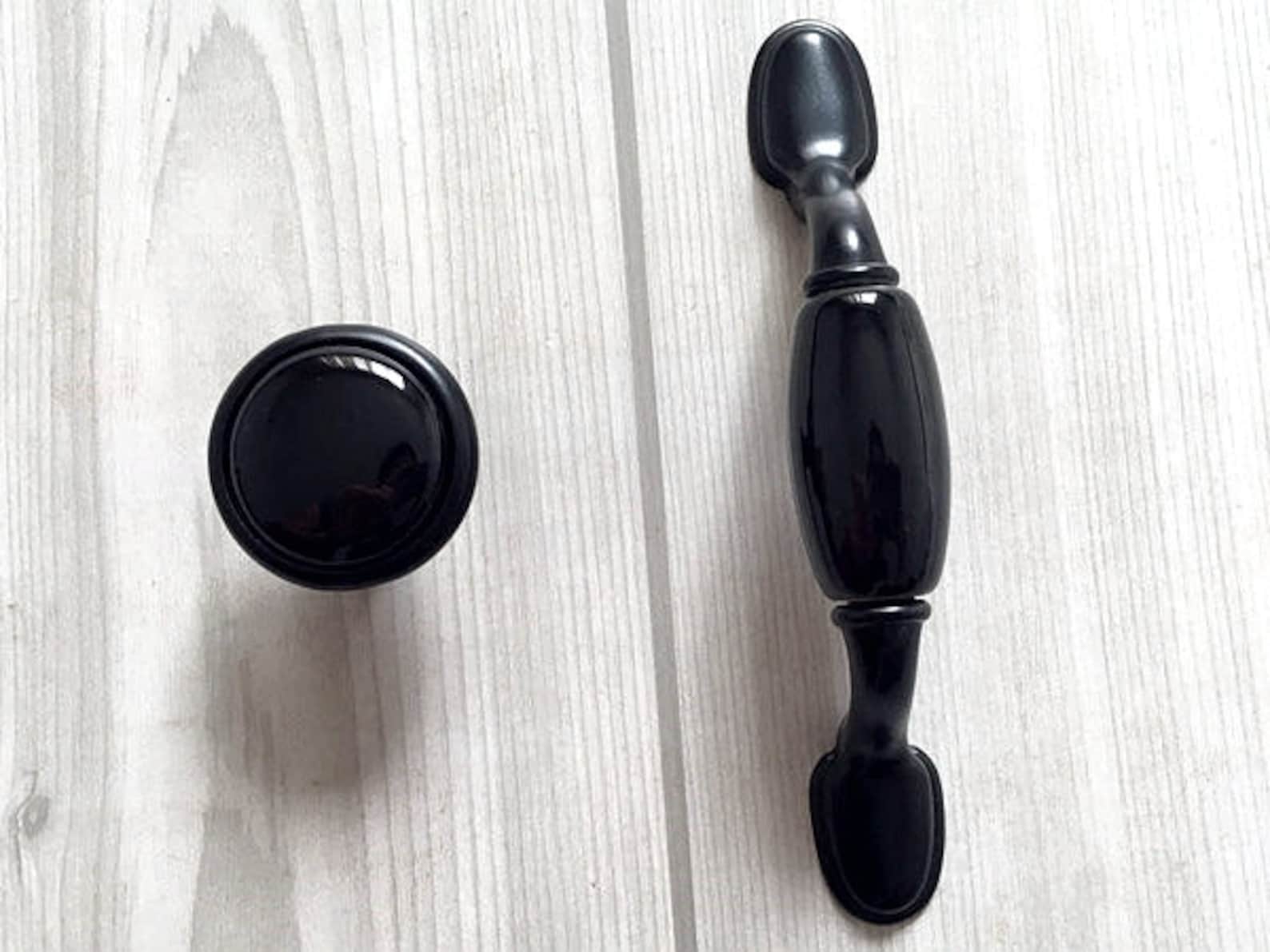 3 Black Drawer Knobs Pull Handle Cabinet Handles Ceramic Etsy