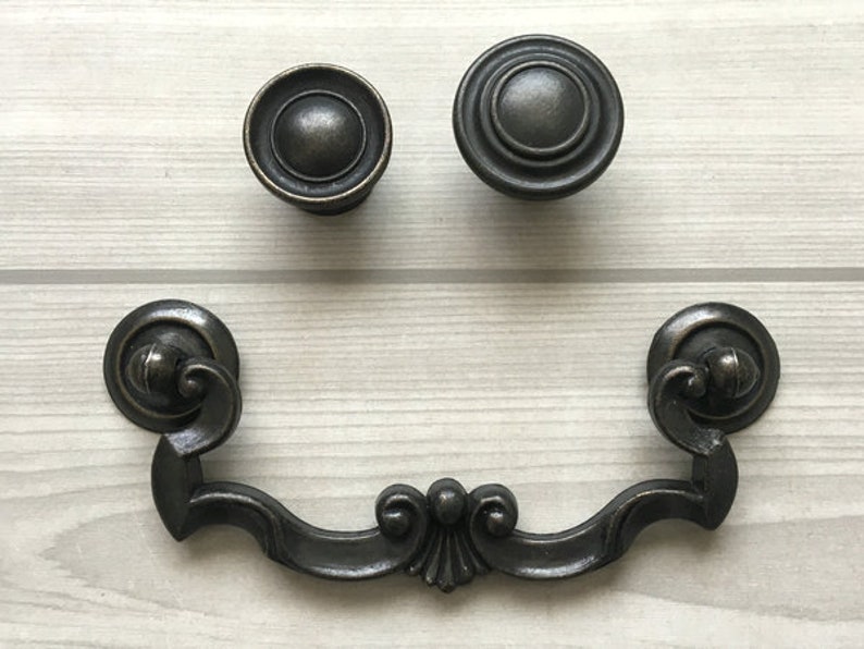 4 25 Drop Handles Bail Drawer Pull Dresser Knob Ring Dark Antique