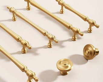 Brass Cabinet Pull Handle Brushed Gold Drawer Knobs Pulls Handles Dresser Pulls Kitchen Solid Cabinet Handle Lynns Hardware 96 128 160 mm