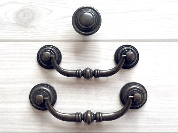 3.5" 4.25" Antique Bronze Drop Bail Drawer Handles Cabinet Pulls Vintage Style 3.5" 4.25" Antique Bronze Drop Bail Drawer Handles Cabinet Pulls Vintage Style