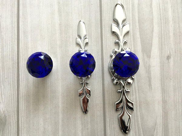 Blue Drawer Knobs Pulls Handles Glass Crystal Knob Dresser Etsy