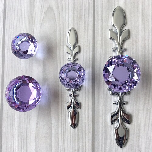 Purple Glass Knobs Dresser Knob Pull Crystal Drawer Knobs Etsy
