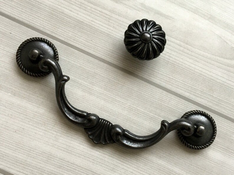 4 5 C C Vintage Look Antique Black Bail Drawer Pull Drop Swing