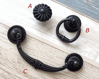 4.5" Vintage Style Bail Drawer Pull Handle Antique Black Bronze Drop Cabinet Pulls Swing Handles Dresser Knob Ring Rustic 4 1/2“ 114 mm