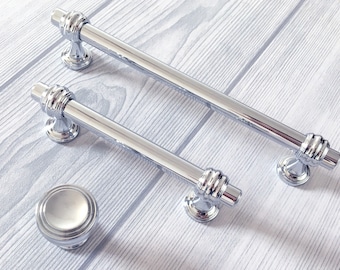 3.75" 5" 6.25" 10" Cabinet Pull Handle Knob Drawer Knobs Pulls Handles Dresser Cabinet Handle Lynns Hardware Polished Chrome Silver 96 128