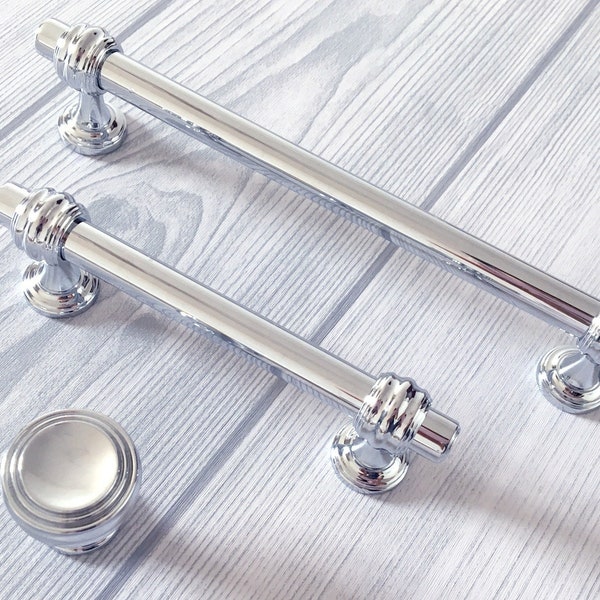 3.75" 5" 6.25" 10" Cabinet Pull Handle Knob Drawer Knobs Pulls Handles Dresser Cabinet Handle Lynns Hardware Polished Chrome Silver 96 128