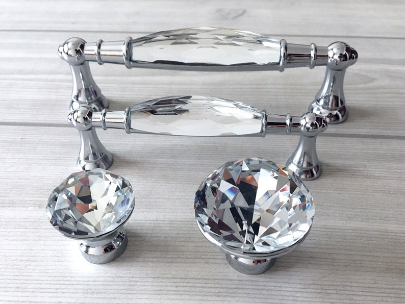 3.75 5 Crystal Drawer Pull Knob Glass Dresser Etsy