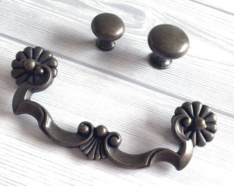 4 1/2" Drop Handles Bail Dresser Pull Handle Knob Drawer Pulls Vintage Look Antique Bronze Cabinet Door Pull Lynns Hardware 4.5" 114 mm