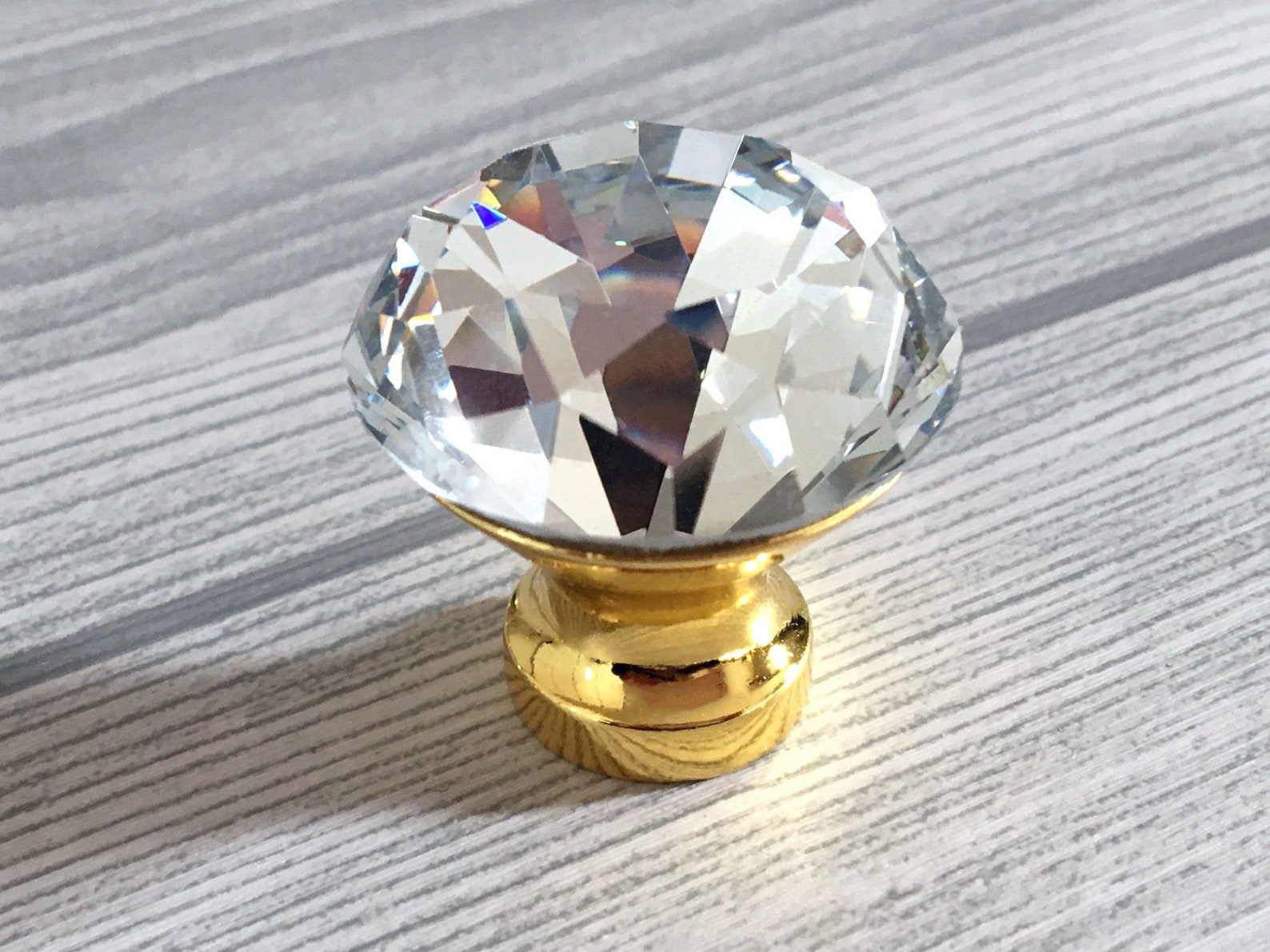 Gold Crystal Drawer Knob Glass Knobs W. Back Plate Dresser Etsy Australia