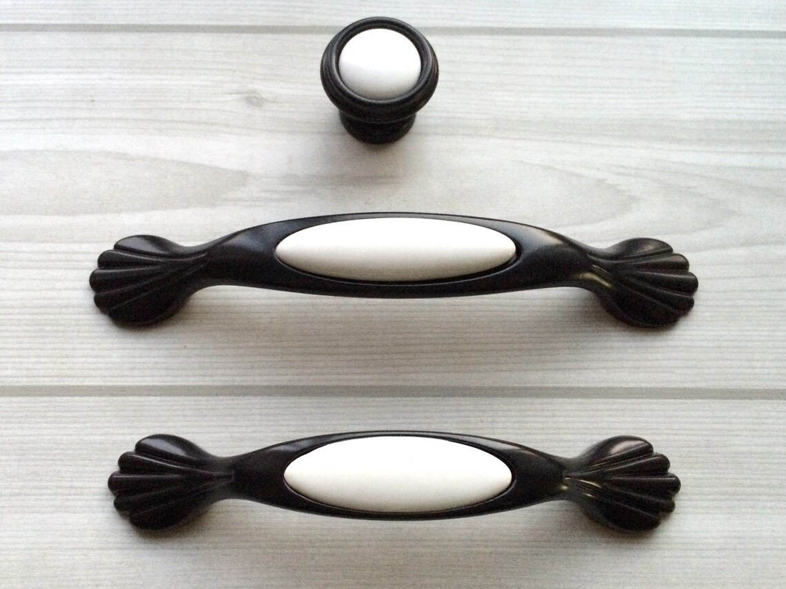 3.75 5 Black White Drawer Pulls Handles Dresser Knobs Pulls Etsy