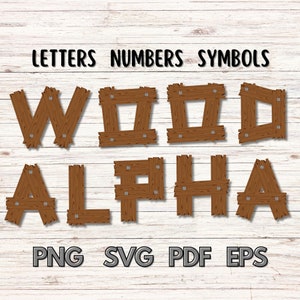 Conjunto de imágenes prediseñadas de letras del alfabeto con patrones de madera, SVG de textura de madera, fuente con temática de la naturaleza, letras y números PNG de tablones de madera, letras garabateadas SVG