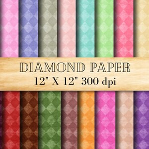 Diamond Digital Paper Pack-Harlequin Vintage Distressed Background - Grunge Pattern Scrapbooking  Paper -Instant Download- Commercial Use