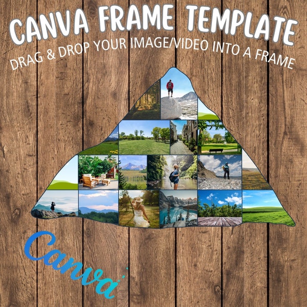 Editable Canva Mountain Photo Collage, Printable Photo Collage,Create Your Own Mountain Drag&Drop Template,Customizable Mountain Shape Frame