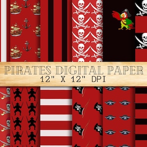 Pirate Pattern Digital Paper Pack - Pirate Adventure printable digital paper - Pirate Theme Scrapbooking Paper - Commercial Use
