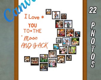 Moon Photo Collage Template | Moon Template | Crescent Moon Collage Template | Personalized Unique Gift | Editable Canva Frame Template