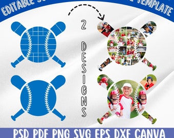 Softball Photo Collage 7 Pcs and 36 Pcs inside, Baseball Softball Photo Collage Canva Frame, Editable Sport Photo Softball Collage Template