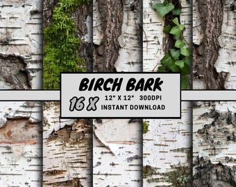 Birch Bark Seamless Pattern Digital Paper Pack, Realistic Birch Tree Textures, Scrapbook Papers, Birch Bark Backgrounds, White Birch Tree