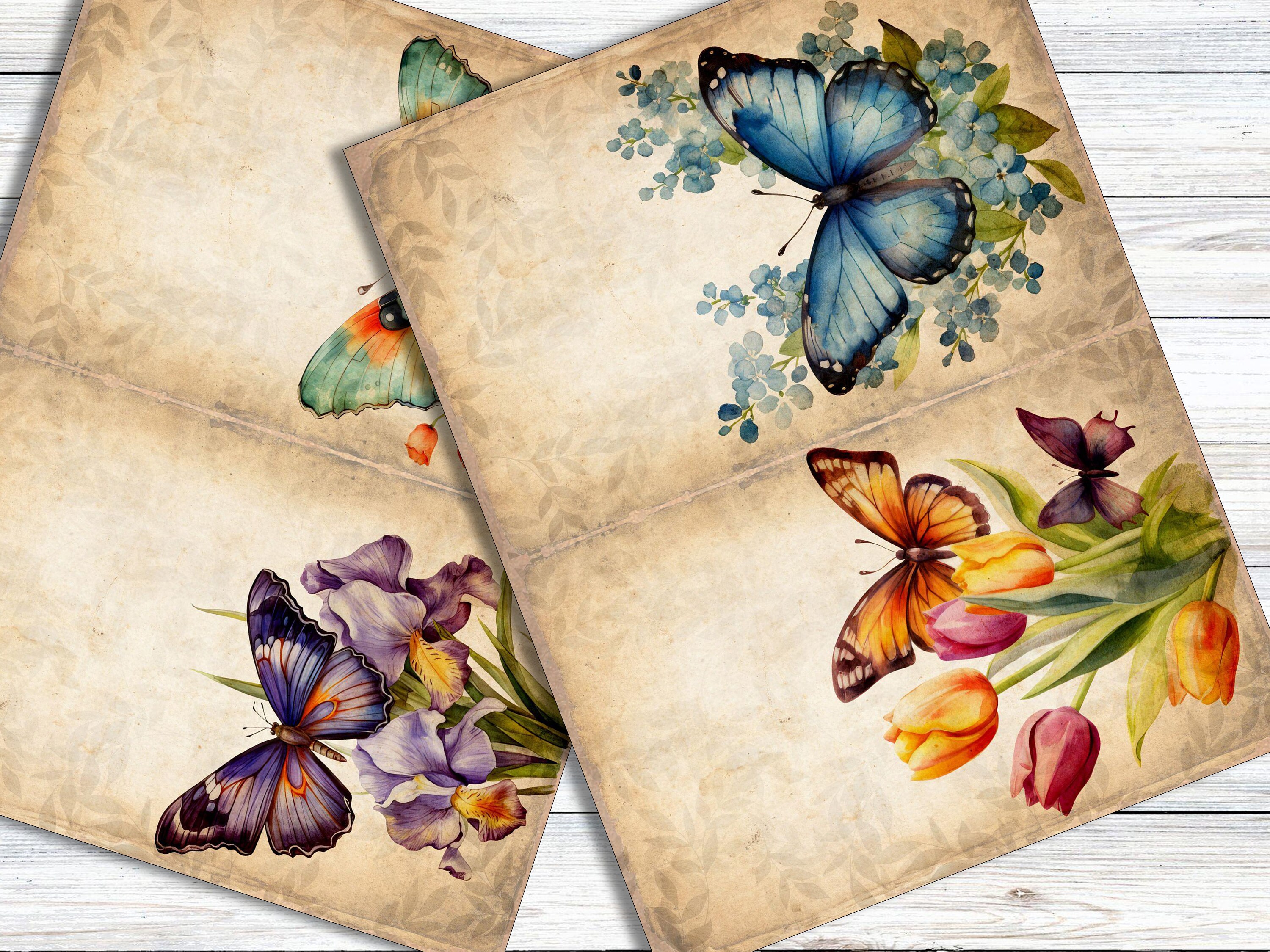 Vintage Butterfly Junk Journal Pages Kit 06 Butterflies Junk Journal ...
