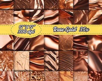 Rose Gold Texture Digital Paper Pack,35 Metallic Backgrounds, Rose Gold Foil,Sparkling Scrapbook Paper, Rose Gold Patterns,Metallic Textures