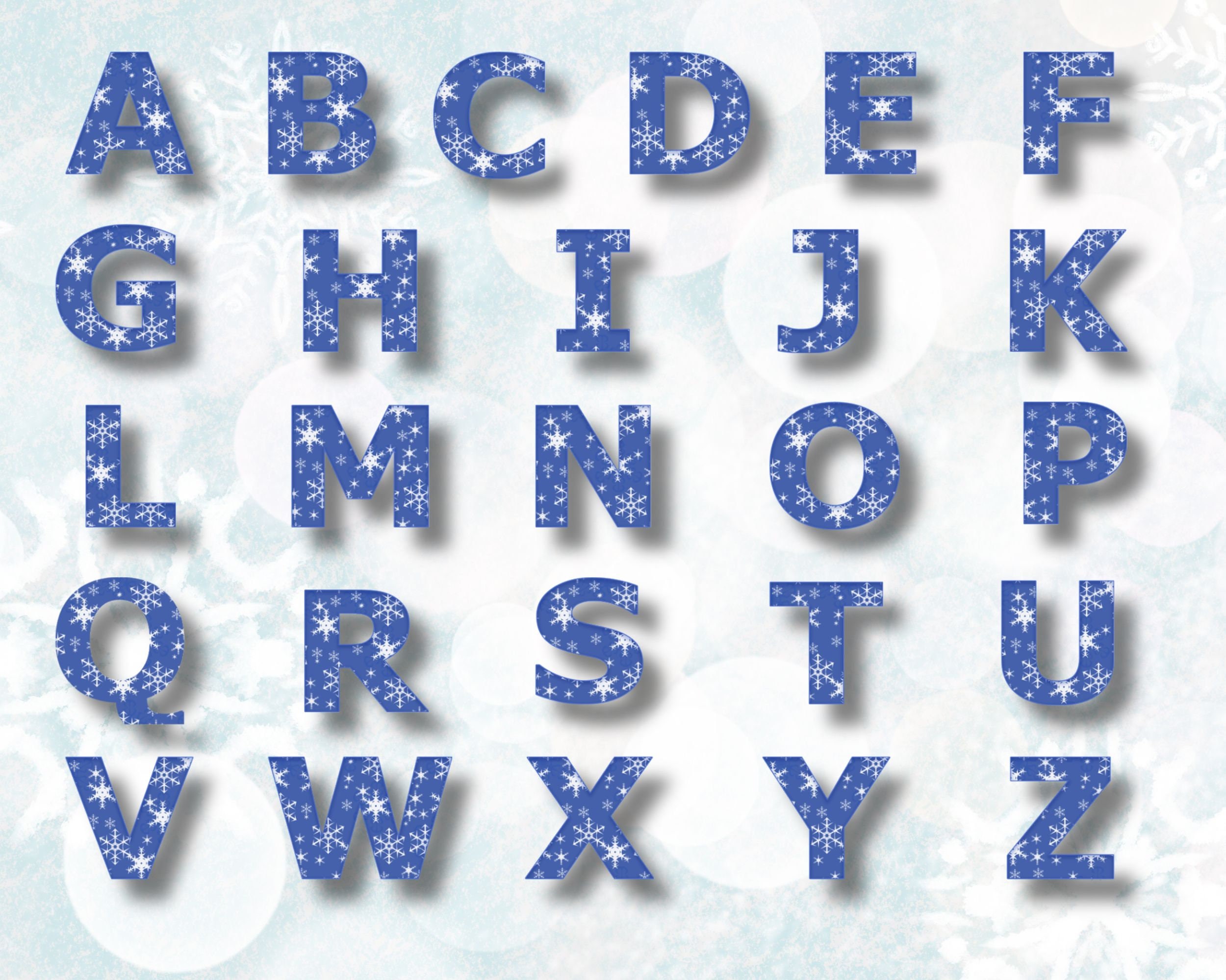 Snowflake Alphabet Letters Clip Art, Holiday Alphabet Font, Winter