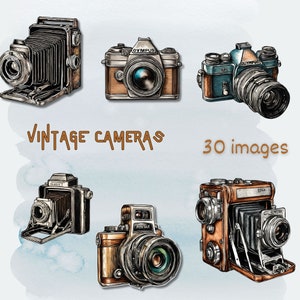 Vintage Camera Clip Art Set, Antique Camera PNG, Vintage Camera Art, Printable Vintage Camera, Commercial Use, Paper Craft, Ephemera
