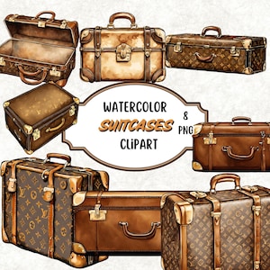 Vintage Suitcases Clipart Set: Watercolor Travel Illustrations (PNG Digital Files)