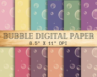 Burbujas de papel digital, patrón de pompas de jabón papel digital 8,5 x 11 pulgadas, burbujas digitales, fondo pastel, colores retro, descarga instantánea