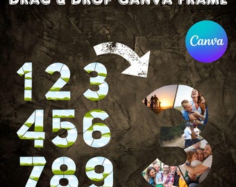 Editable Numbers Photo Collage Template | Digital Printable Digits Collage | Canva Fillable Number Photo Template