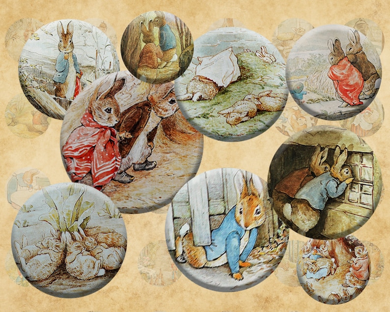 Peter Rabbit - Digital Collage Sheet - 1 Inch Round Circles - INSTANT ...