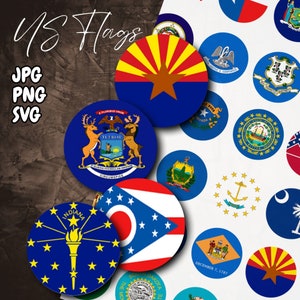 American Flags - Digital Collage Sheet - 1", 1.25" And 1.50" Round Circles for pendants, magnets, bottlecaps  in  SVG, PNG, JPG format