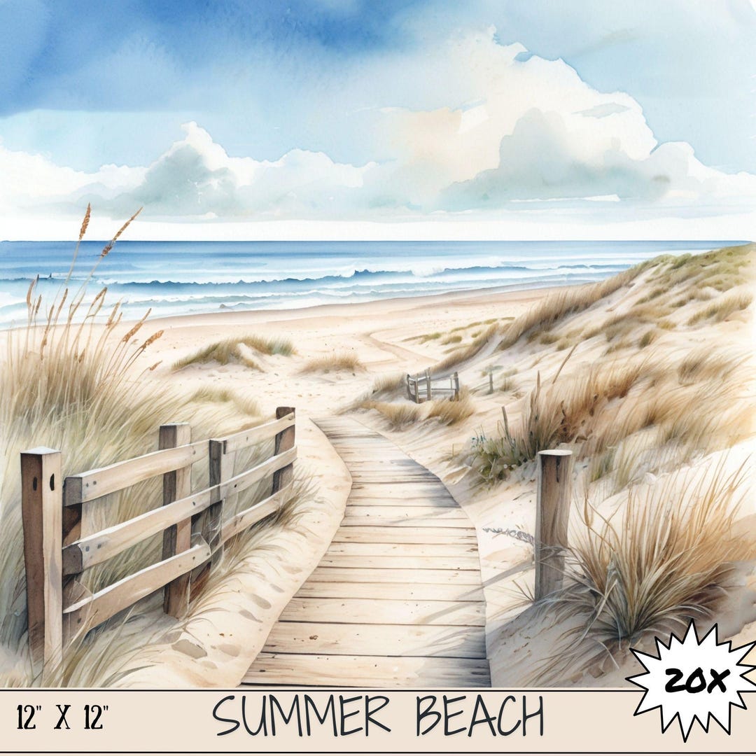 Summer Beach Clip Art Bundle | 20 JPG Tropical Ocean Graphics | Coastal ...