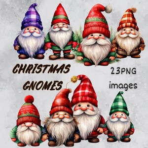 Watercolor Christmas Gnome Clip Art Set, Holiday Digital Graphics, Festive PNG Images, Cute Gnomes Clipart Bundle, Whimsical Christmas Gnome