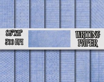 Papier à lettres bleu vintage, papier numérique scolaire, pages de journal indésirable - Cahier à imprimer ancien effet vieilli et papier millimétré en JPG, PDF