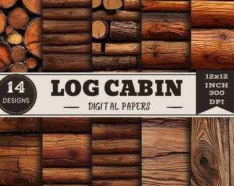 Rustic Log Cabin Digital Paper Pack, Wood Texture Backgrounds, Cabin Scrapbook Paper, Woodland Craft Paper